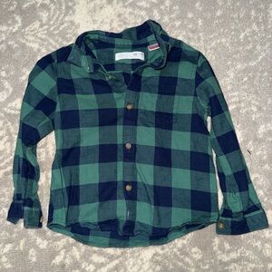 Zara Kids Green and Navy Plaid Button Down Shirt
